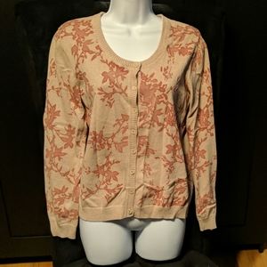 Sonoma tan cardigan with burnt orange flowers